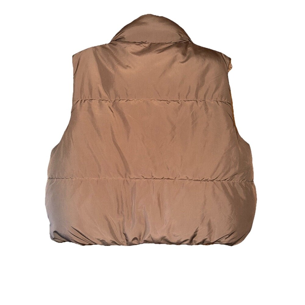 Love Tree Women’s Small Reversible Puffer Vest -Brown Cream Full Zip Soft Cozy - Picture 6 of 6